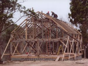 The Homestead Gristmill frame being assembled in a new location